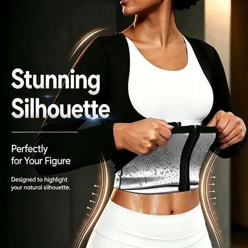 Women's Solid Long Sleeve Zip Up Sauna Top, Open Bust Training Sports Top, Workout Gym Exercise Clothing for Women(Order One Size Up)