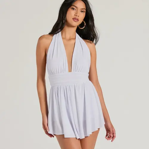 50s Icon Halter Plunge Neck Skater Romper