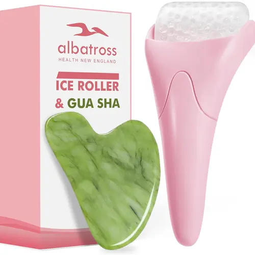 Albatross Health Multi-Pack Ice Roller & Jade Stone Gua Sha Facial Tools - Calming Selfcare Skincare Tools for Lymphatic Drainage Products, Reducing Wrinkles & Puffiness, Debloating Face, Rejuvenating Skin
