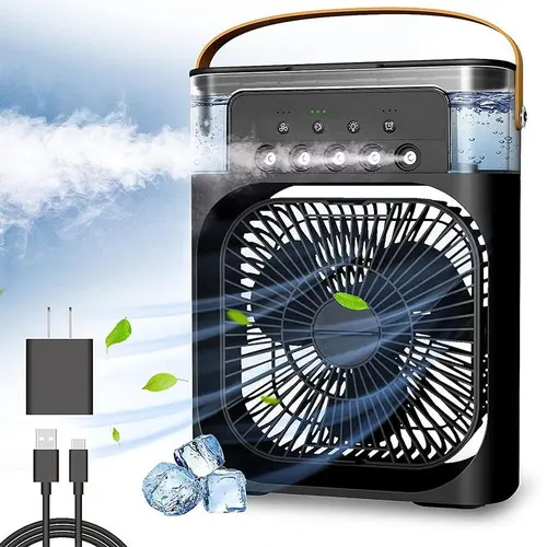 3 In 1 Air Conditioner Fan, Mini Evaporative Air Cooler with Night Light, Mist Fan Cooler, Cooling Fan with 600ml Water Tank (Support Mobile Power Supply Used Together)