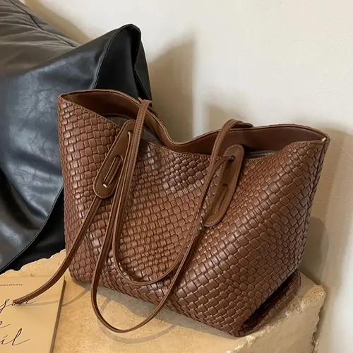 Women's Solid Color  Design Tote Bag, Fashionable Large Capacity Shoulder Bag for Daily Life, Casual Trendy Versatile High-quality Daily Commuting Bag, Stylish Tote Bags, Daily Commuter Tote, PU Tote Bag