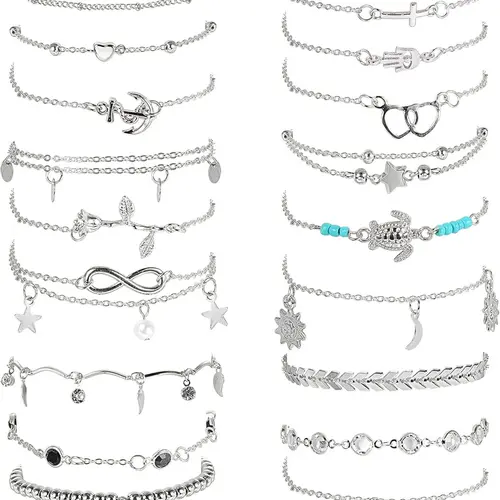 20pcs Ankle Bracelets for Women, Adjustable Silver Color Anklets, Women's Beach Anklet Set, Elegant Fashionable Accessories, Trendy Jewelry, Fashion Chic Accessories, Elegant Accessory