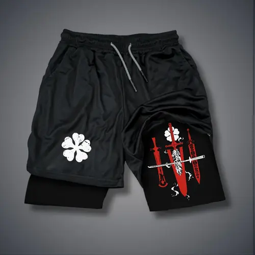Black Clover Double-Layer Sports Shorts Graphic Shorts Black Shorts Camo Shorts Streetwear Shorts Men Outfits Men Short Shorts Vacation Outfits Shorts