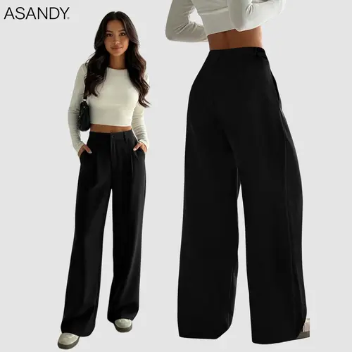 ASANDY Women's High-Waisted Wide-Leg Tailored Pants - Pleated, Loose-Fit Essential Bottom, Work Pants Women for Office Work Clothes, Business Casual Effortless Outfits,summerwins,summeroutfits,vacationoutfits,beachoutfits