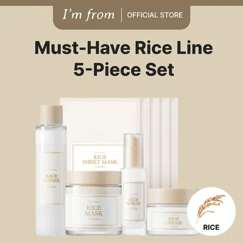 [I'm from Official Shop] Must-Have Rice Line 5-Piece Set - Rice Toner, Cream, Serum, Mask, Sheet Mask(5) - Exclusive TikTok Shop Pack Set, Hydrating Moisturize Moisture Hydrate Moisturizer Skincare Moisturizing Brightening Comfort Routine Hyaluronic Acid