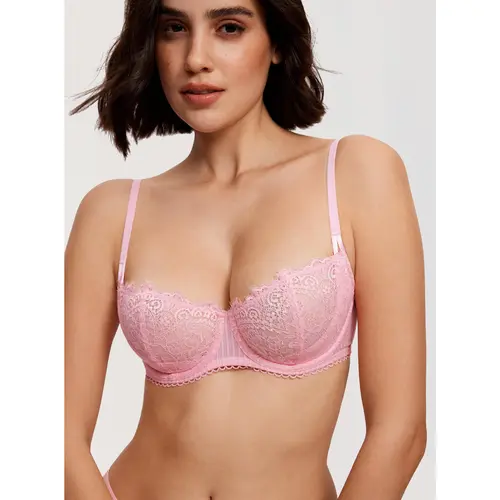Sexy Lace Sheer Push Up Balconette Bra Underwire Unlined