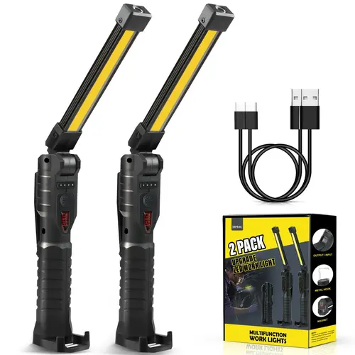 【BackToSchool】 USB-C Rechargeable LED Work Flashlight with Type-C Cable, Batteries, Magnetic Base, Hook, 360° Rotation, 5 Modes, Red Light, Adult-Focused for Car Repairs, Emergency, Perfect Christmas & New Year Gift