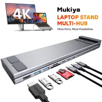Mukiya Laptop Stand with USB C Hub, Docking Station Laptop Stand with 4K HDMI, USB 3.0, USB-C Data Port, SD/TF Card Reader, 3.5mm Audio, Adjustable Portable Aluminum Laptop Riser for MacBook, Dell, HP, Surface, Lenovo...
