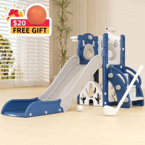 KORIMEFA 7 in 1 Toddler Slide, Kids Indoor Slide for Toddlers 12 to 36 Months, New Upgrade with Golf, Basketball Hoop for Indoor Outdoor Playset, Birthday Gifts for Toddler, DealsForYouDays