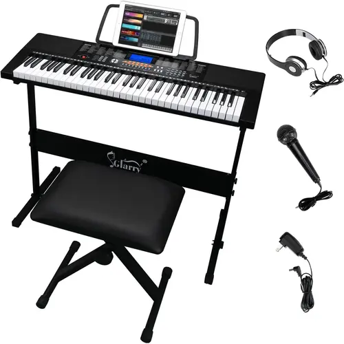 GLARRY 61-Key Portable Digital Piano Keyboard All-in-1 Electronic Kit for Beginners, with LCD Screen, Stand, Microphone, Headphones, Bench, Teaching Modes, Built-In Speakers, 30 Demo Songs - Ideal for Music Learning Gifts tiktokshopbacktoschool, Birthday