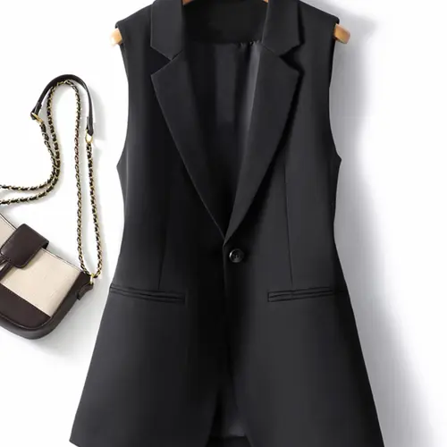 Women's Plain Gilet Waistcoat, Spring & Fall Casual Fitted Top, Medium Length Button Front, Washed Design, Office Fashion Outerwear