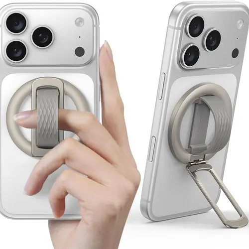 Lamicall MagFlex Magnetic Metal Mobile Phone Ring Grip & Folding Mount - MagSafe-Compatible Silicone Accessory, Adjustable Kickstand, 360° Rotation Holder, Travel Phone Holder for iPhone 17/16/15/14/13, Hands-Free Landscape Use, Accessories, Smartphone, C