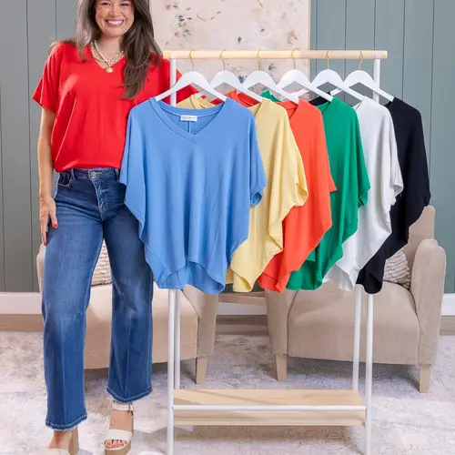 Charlotte Avery x DD Design Short Sleeve Dreamy Knit V Neck Top | S - 3X