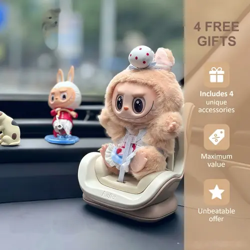 [FREE Accessories Included] Adorable Mini Doll Car Seat for Labubu, Secure Hold Mountings for Air Vent & Dashboard, Fits Labubu & Jellycat Plush Toys, Easy Installation, Emotional Value Decor for Car Tour Creators’ Aesthetic Upgrades, Aesthetic Car Upgrad