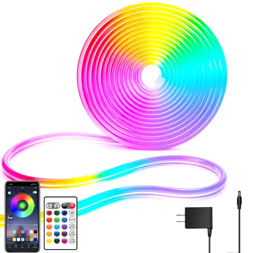 YEEWHALE 16.4FT IP65 Waterproof RGB Led Neon Rope Lights666665 Waterproof RGB Led Neon Rope Lights with App/Remote Control, Flexible, Multiple Modes, Music Sync, for Bedroom Décor & Gaming Setup, Led Lights