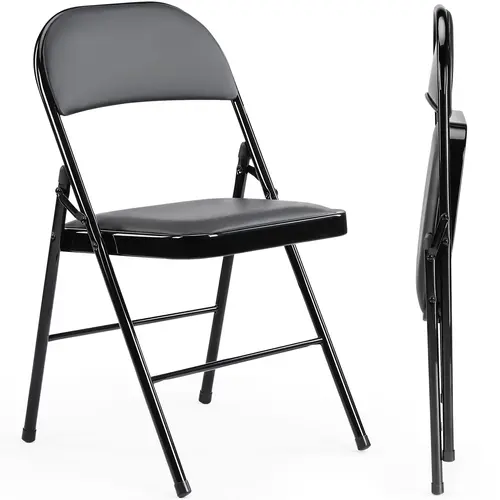SweetFurniture Modern PU Leather Accent Chair - Lightweight Metal Folding Chair, Sturdy Foldable Fixed-Back Frame, Easy Storage, Space-Saving Renter-Friendly, Indoor Office & Celebration Use, Clean Look