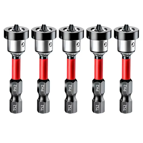 GJANSH 5pcs Drywall Bit Attachment with Depth Stop, PH2 Magnetic Drywall Screwdriver Bits for Countersinking Drywall Screws in Plasterboard, 1/4 Inch Hex Shank Plasterboard Bit toolupgrade