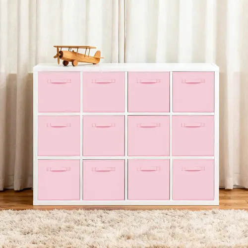 Pink Collapsible Fabric Storage Boxes, 12-Pack 11in Handle-Equipped Foldable Bins - Clothes Organizer for Bedroom Closet, House Decor for Small Room Organization Products