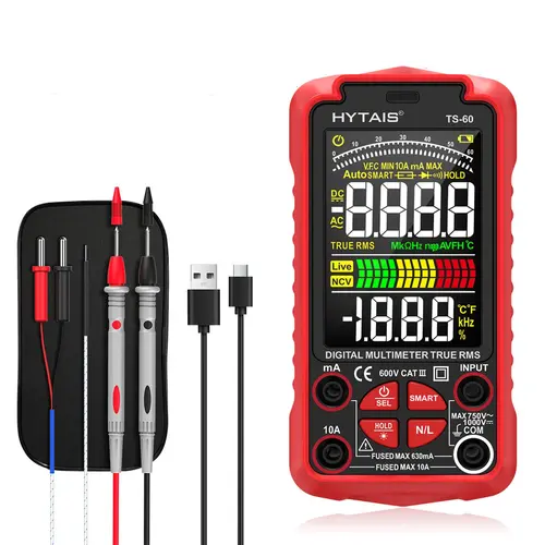 Ts-60 Digital Multimeter with Color Screen, Voltage Tester, Voltage Check Tool, Rechargeable AC/DC Voltage Current Resistance Temperature Capacitance Measurement, Ideal for Electricians Home Repair and Car Repair