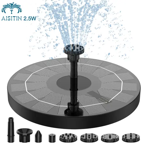AISITIN 2.5W Solar Powered Water Fountain Pump, Solar Bird Bath Fountain with 6 Nozzles for Garden Ponds, Outdoor Water Features, Solar Powered Fountain