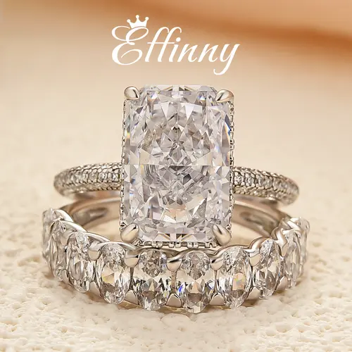 Effinny Jewelry 6.0ct Radiant Cut Wedding Ring Set, 925 Sterling Silver Promise Ring, 5A Cubic Zirconia Bridals Ring for Women, Adults