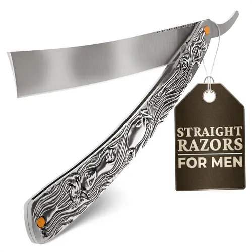 Men's Professional Straight Razor - 11.4in Single Item Barber Razor, Pre-Sharpened Carbon Steel Blade, Rust-Resistant, Easy-to-Clean, Ergonomic Handle & Durable Build