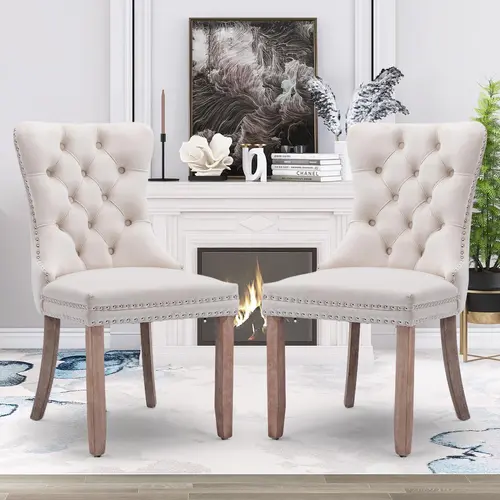 Velvet Dining Chair Set with Upholstered Tufted Design and Nailhead Trim for Kitchen and Dining Room dinning chair