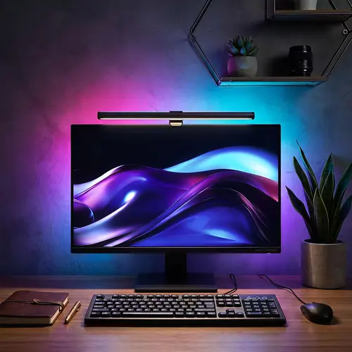 Bar-Shape RGB LED Monitor Light - USB Easy Power Lamp for PC & Laptop Screens, Touch Control, Eye Care, Dimmable, Indoor Lighting, ABS, Dual-Sided LED, Home Office Desk Lighting Accessory (Fits PC and Laptop Setups)