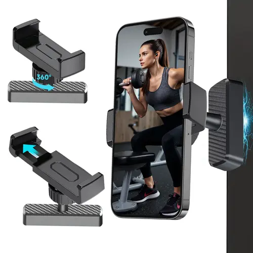 Magnetic Phone Holder for Gym - 360° Adjustable, Strong Portable Magnet Phone Mount for Workout Recording, Fitness Accessories Essentials, Compatible with Andriod Phone, Perfect Gift for Men & Women, Compatible with All Smartphones 4.7-7"
