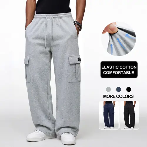 Men’s autumn sweatpants, multi-pocket men’s cargo pants, home casual long pants, hip-hop flared casual pants, loose straight-leg high-stretch men’s pants, versatile basic men’s casual pants