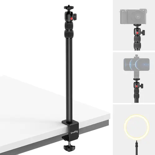 SmallRig 3488 Camera Desk Mount Table Stand - 15"-35" Height-Adjustable Tripod Stabilizer with 1/4" Ball Head, C-Clamp, Filming Adapter for Ring Light, Camera, Smartphone (Content Creator Vlogging Equipment)