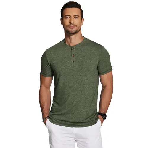 COOFANDY Men's Henley Shirts Short Sleeve Casual Basic Tee Summer Button Henley Soild T Shirts Menswear Soft