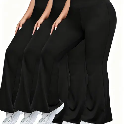3-Pack Plus Size High-Waist Stretchy Flare Pants Set - Solid Color Athletic Trousers with Tummy Control, All-Season Comfort, Machine Washable Yoga Essentials summerwins Breathable Leggings Breathable Sporty Bottoms sweatpants joggers sweatpants for men Fl