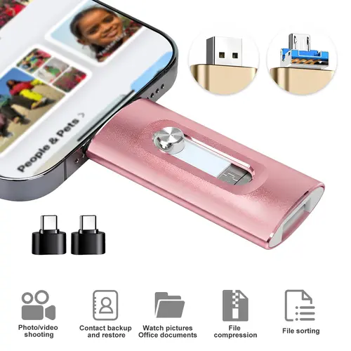 3 in 1 Compact Flash Drive - High-Speed USB 3.0 OTG Memory Stick with Type-C Adapter, Photo Stick for Phone, Android, PC (External Storage for Data Storage Devices), Usb Memory Stick, Usb Flash Drives