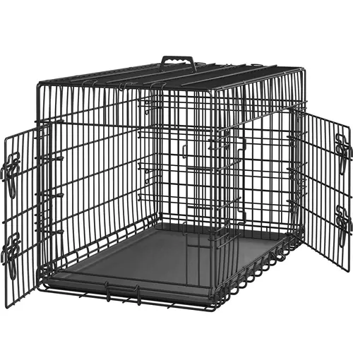 Costoffs Enclosed Metal Wire Portable Dog Crate - 36/42/48in Escape-Proof Kennel, Double Doors, Double-Lock System, Adjustable Divider, Removable Tray, Collapsible Panels, Water-Resistant Black Cage for Medium Dogs/Puppy Training (Indoor/Outdoor Use)