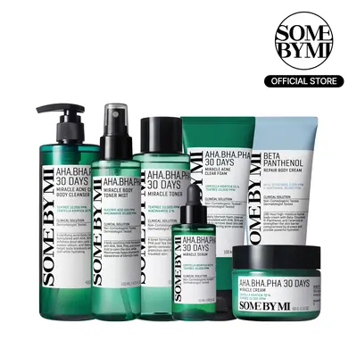 Total Face & Body Miracle Set - Korean Skincare - Full 7-Piece System for Acne & Trouble Care - Deep Soothing & Exfoliating - Clear Skin Routine Kit
