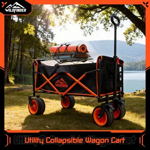 Lightweight Folding Utility Wagon with Wheels, Collapsible Heavy-Duty Cart (330 lbs Capacity) Featuring Adjustable Handle for Camping, Gardening, Sports & Grocery Use