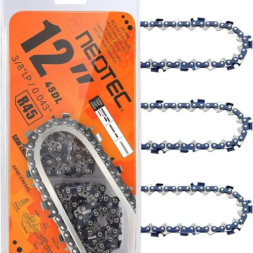 【summerfinds】NEOTEC  12'' Chainsaw Chain, 3/8"LP Pitch,0.043" Gauge 45 Drive Links R45 Chain Fits for Dewalt Craftsman Makita and more[Pack of 3 Chains]