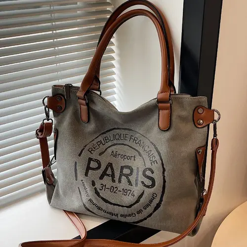 Fashionable Letter Print Handbag, Casual PU Leather Zipper Shoulder Bag for Women, Casual Versatile High-Quality Daily Commuter Bag, Trendy Shopping Bag #GLOBAL PICKS
