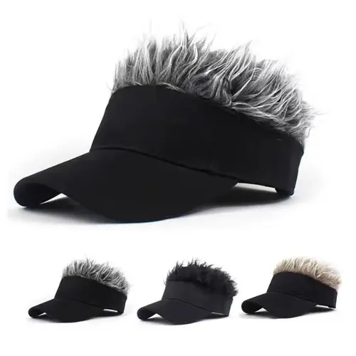 Men's Adjustable Sunshade Visor Fake Hair Hat - Synthetic Material Hairstyle Wigs Short Spiked Cap, Adults' Sun Protection Sports & Outdoor Hip-Hop Headwear for Fancy Performances