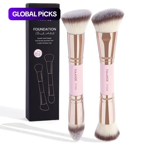 MAANGE Twin Head Makeup Brush Set, Dual Brush, Face Makeup Brushes, 2 Counts Makeup Tools for Traveling Gift for Women & Girl, Makeup Accessories