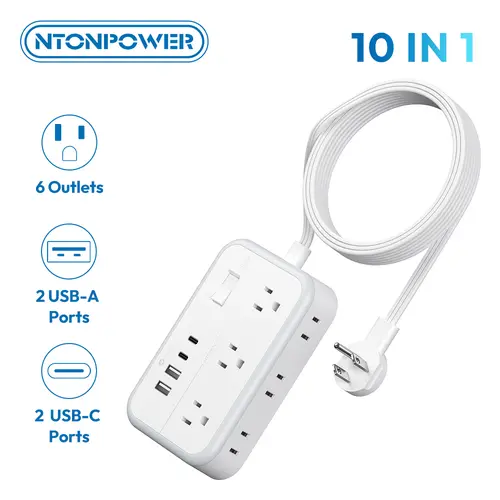 NTONPOWER Extension Cord 15 ft, Power Strip with 6 Outlets 4 USB Charger(2 USB C Port), Flat Plug Outlet Extender Long Cord, Protection for Indoor, Home, Office Supplies, Dorm Room Essentials