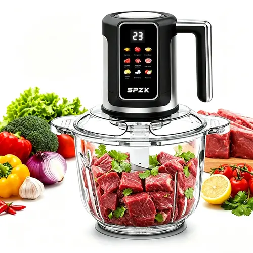 SPZTJK 3L Color Screen 110V Electric Multi-Function Meat Grinder - Compact Kitchen Gadget, Meat Chopper, Slicer-Shredder Attachment, 2-Blade Mini Food Processor, 2 Dishwasher-Safe Bowls, BPA-Free, Less Scrubbing for Home Kitchen Use