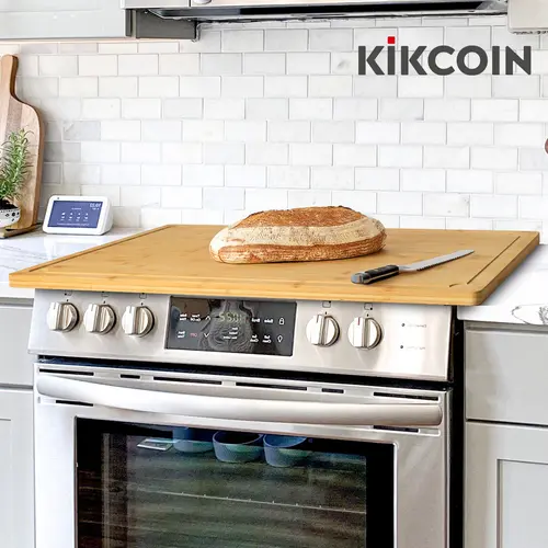 Kikcoin Multi-Size Bamboo Chopping Board (2XL/4XL/5XL Extra Large) - Stovetop Cover, Handle Carry Tray, Juice Groove, Stainresist Wash, Cooking Prep Kitchenware, Knives Friendly, 4XL:30"L*20"W, Vegetable Oil Compatible