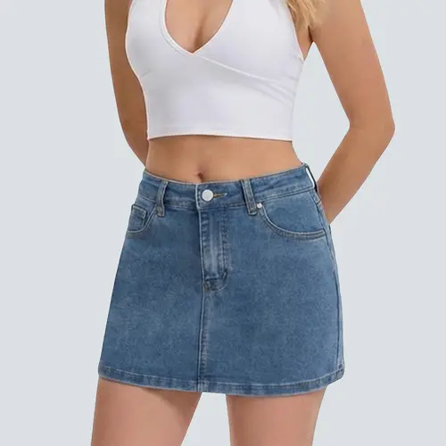 FireSwan 2026 Y2K Women's Low-Waist Vintage Blue Denim A-Line Fitted Above-Knee Mini Skirt with Pockets, Chic Casual Daily Bottoms (Greenish) #TikTokShopSpringGlowUp, Everyday, Lady, Elegant