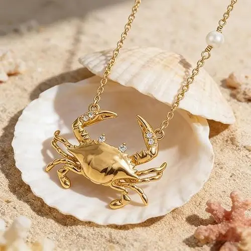Fettero Women's Dainty Crab Necklace - Gold-Plated Brass Pendant, Handmade Boho Adjustable Chain, Lobster Clasp, Cute Gifting Box, Dainty Necklaces, Choker, Minimal Choker, Boho Ocean, Tarnish-Free, Modern Vibe Casual Beach Jewelry Gift
