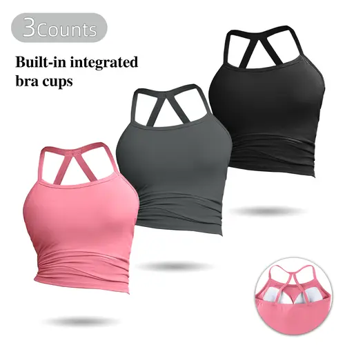 Women's 3-Pack Sleeveless U-Neck Spaghetti Strap Cross Back Camisole Tank Tops - Built-In Bra, Elegance, Fit, Style, Comfortable Casual Lounge Everyday Tops