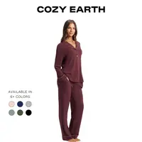 Cozy Earth Women’s Bamboo Stretch-Knit Long Sleeve Pajama Set | Soft, Breathable, Lightweight Set | Elastic Waistband, Pockets, and Moisture-Wicking