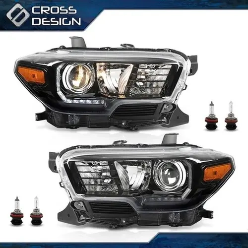 CROSSDESIGN Durable LED DRL Headlight Assemblies for 16-23 Toyota Tacoma - LED Front Lights, Black Housing, Amber Corner Projector Light Headlight Assemblies, Aftermarket Bulbs, Led Headlight Assembly,car accessories