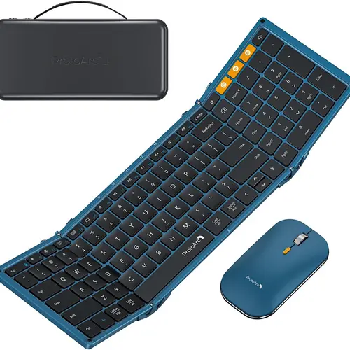 ProtoArc XKM01 Foldable Wireless Keyboard and Mouse Combo - True Full-Size, Portable Office Suite for Business Travel, Compatible with Laptop, iPad, Tablet